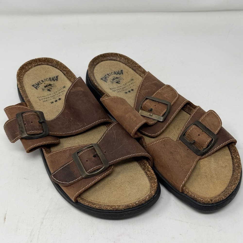 Buffalino Americana Italy Leather Double Strap Sandals EU 42 US 9 Mens Brown